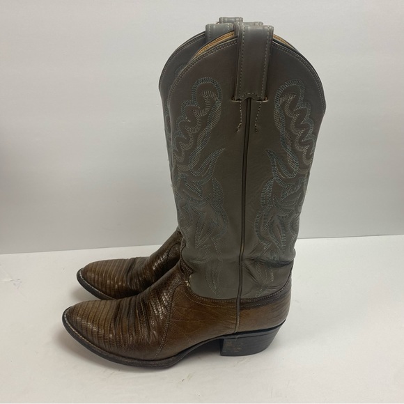 Justin Boots Vintage Leather Cowboy Western Pointed Toe Gray Brown Lizard 7.5 - Picture 7 of 13